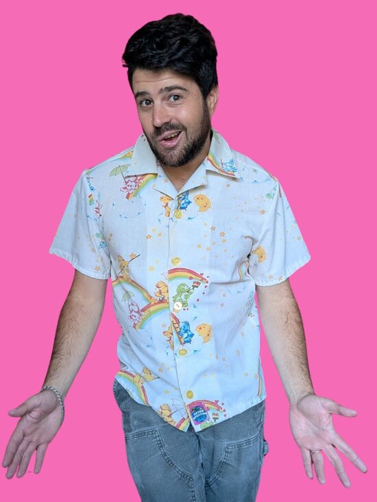 Tops - Handmade, Upcycled Carebears Bedsheet Button Down Shirt Size S